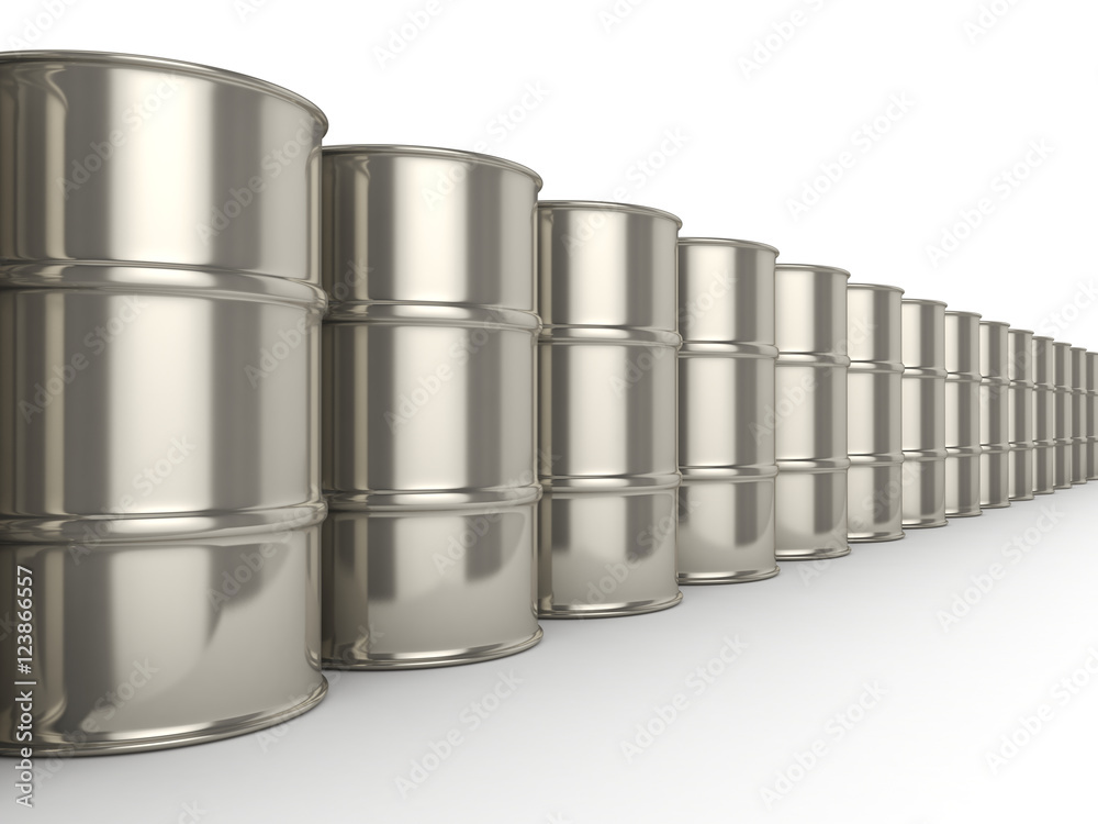 3D rendering Set chrome barrels 3D rendering Set chrome barrels