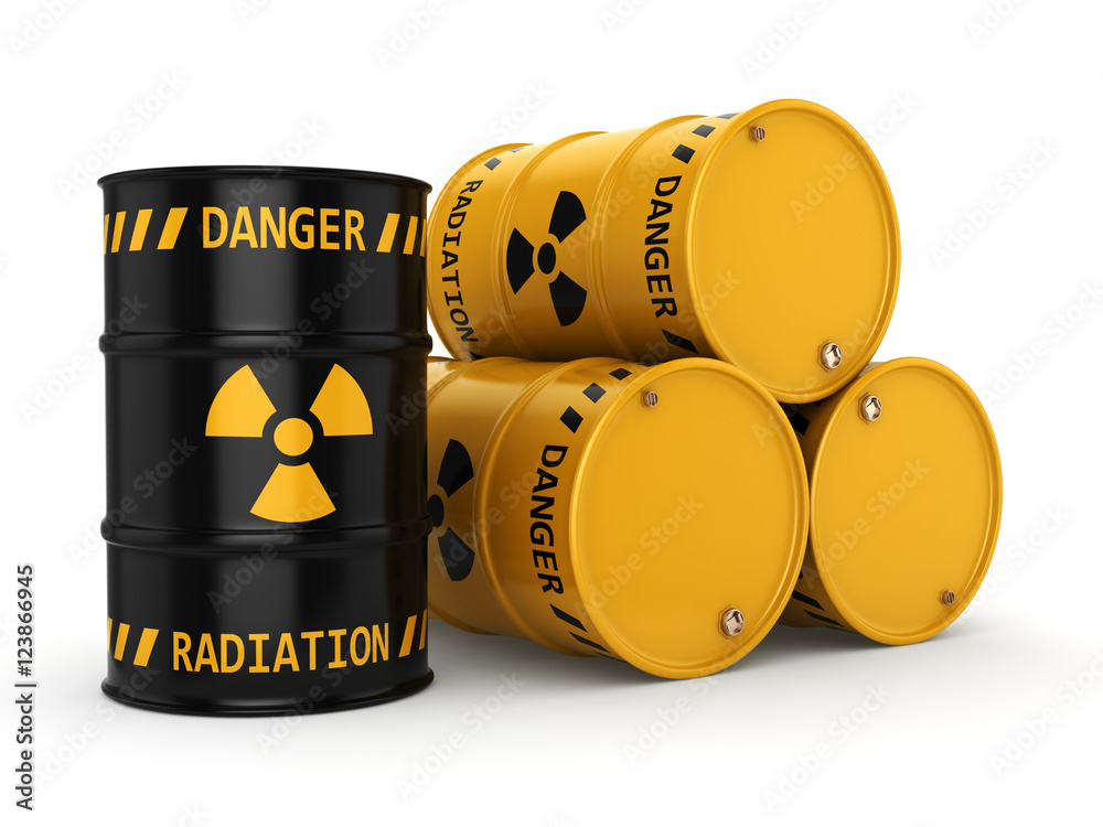 3D rendering Yellow and black radioactive barrels 3D rendering Yellow and black radioactive barrels