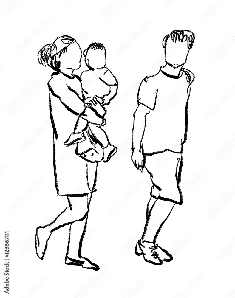 father and daughter ink drawing isolated father and daughter ink drawing isolated