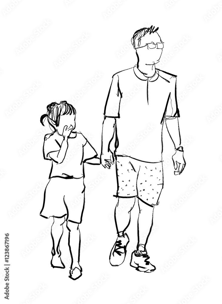 father and daughter ink drawing isolated Stock Illustration | Adobe Stock