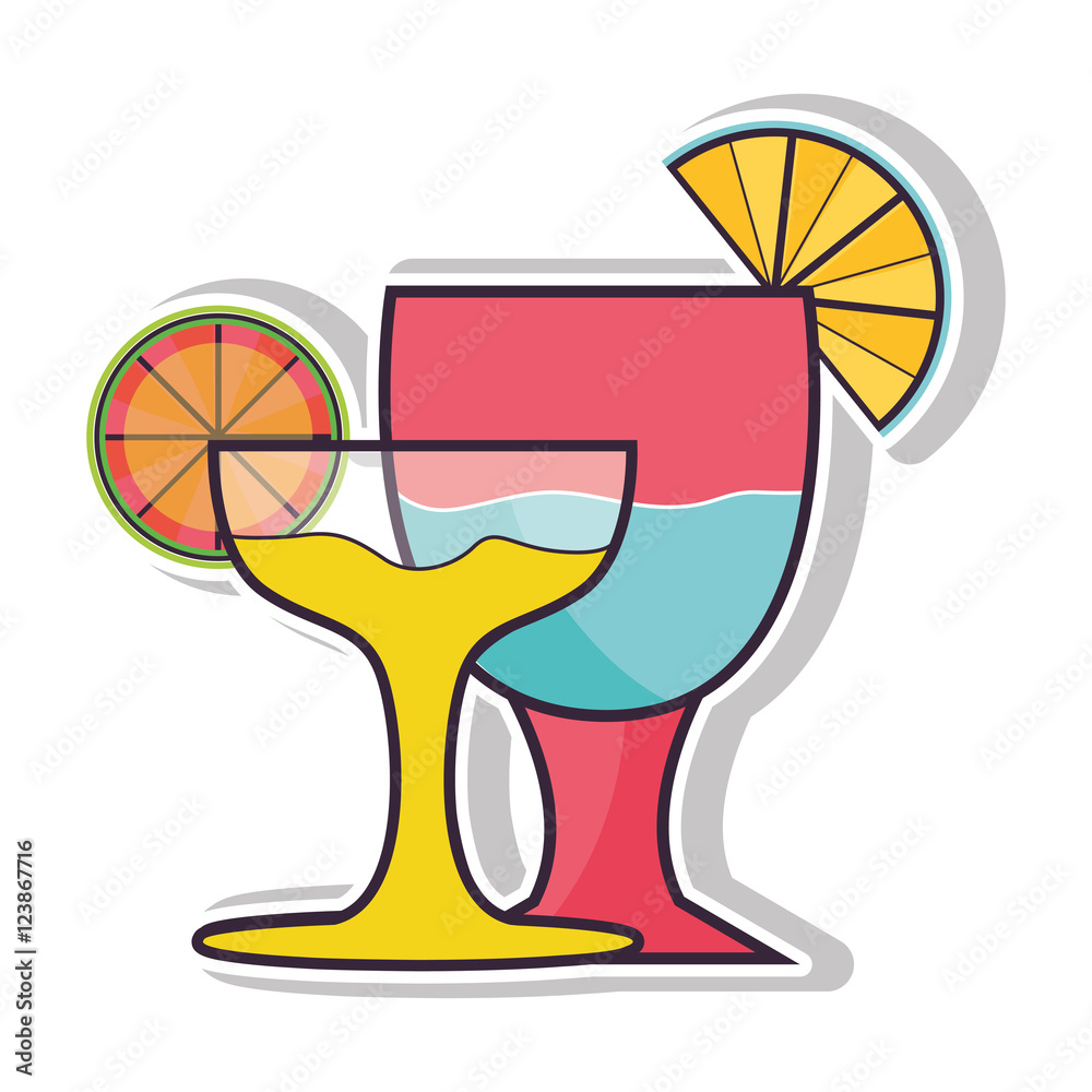 cocktails liquor drinks with lemon slice over white background. vector illustration