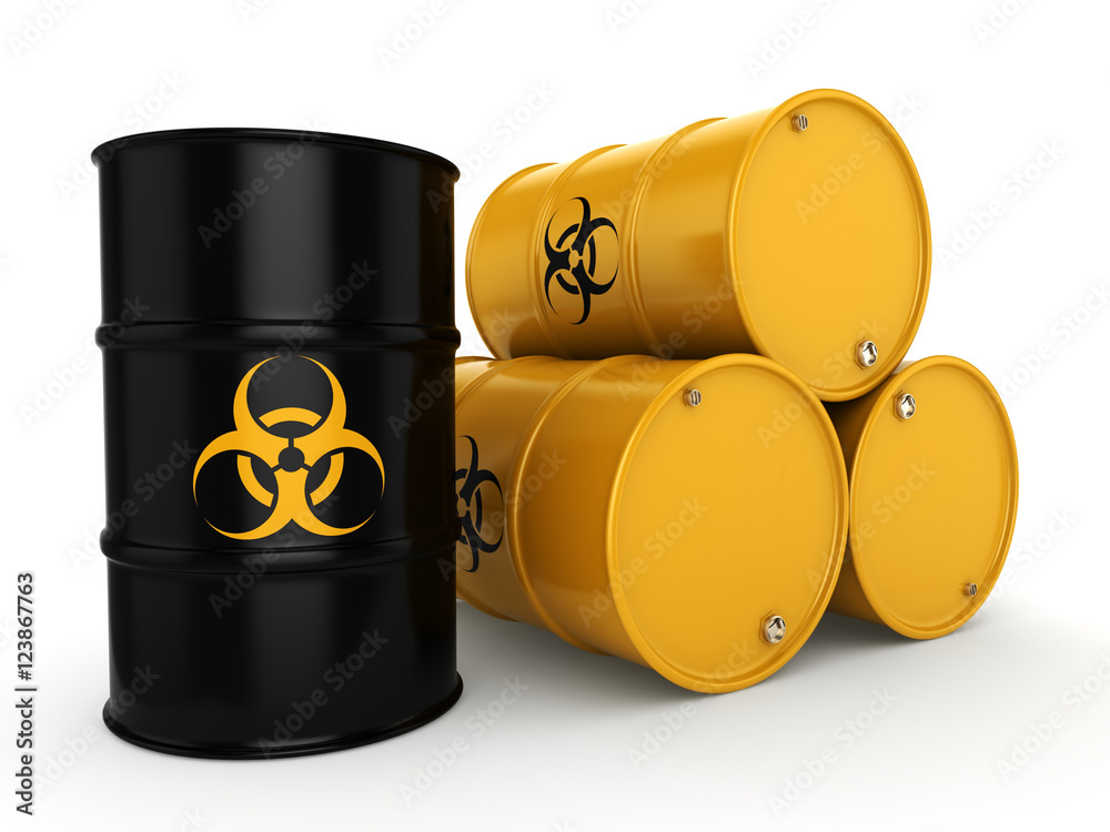 3D rendering biohazard barrels 3D rendering biohazard barrels