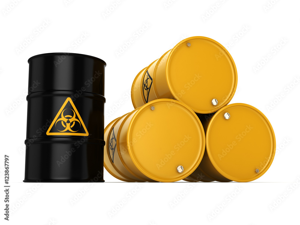 3D rendering biohazard barrels 3D rendering biohazard barrels