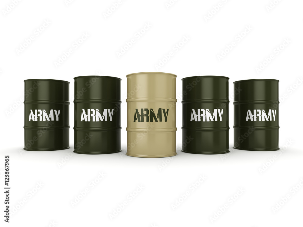 3D rendering army barrels 3D rendering army barrels