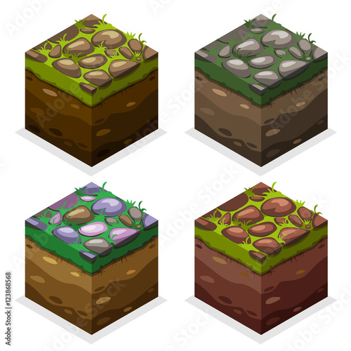 3D Isometric Landscape Cube - Ground Grass Element. Icon Can be used for Game, Web, Mobile App, Infographics. Game asset.