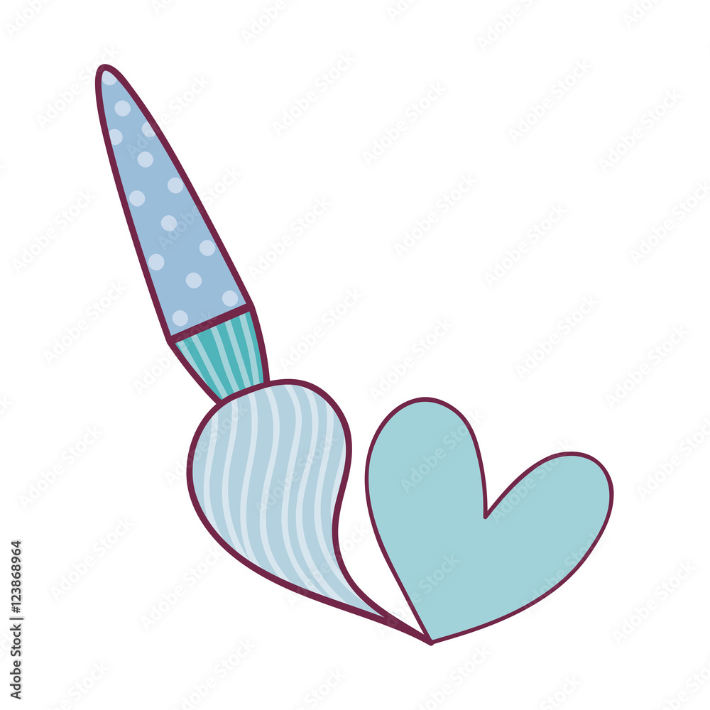 blue brush with heart shape over white background. vector illustration blue brush with heart shape over white background. vector illustration