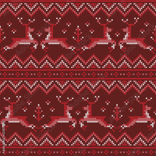 Christmas seamless pattern. Winter holiday folk ornament. Texture for paper a...