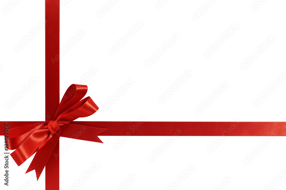 Red bow gift ribbon frame border isolated on white background for birthday or christmas gift decoration design photo Red bow gift ribbon frame border isolated on white background for birthday or christmas gift decoration design photo