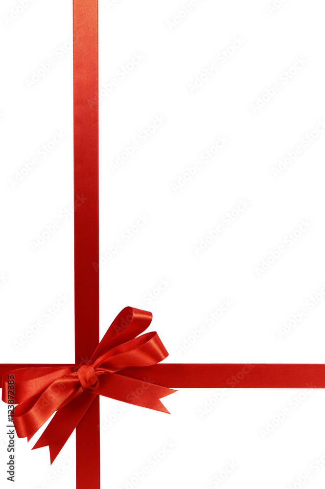 Red bow gift ribbon frame border isolated on white background for birthday or christmas gift decoration design photo vertical Red bow gift ribbon frame border isolated on white background for birthday or christmas gift decoration design photo vertical