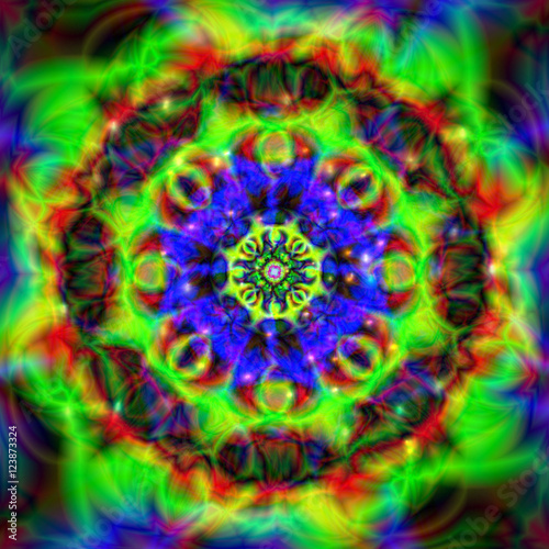 Fototapeta Naklejka Na Ścianę i Meble -  Abstract colorful kaleidoscope background. Circle mandala ornament, flower of life.