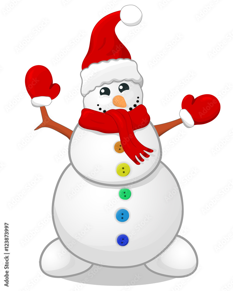 Smiling snowman illustration.Vector eps10.Cute character.