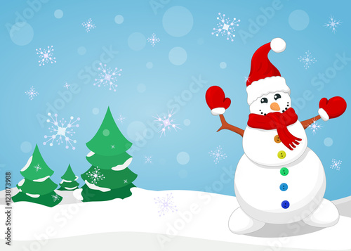 Christmas background with snowman.Vector.