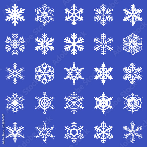 Snowflakes set on blue background