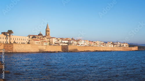 View of the Historical Center of Alghero City from the Sea, Province of Sassari, Sardinia, Italy photo