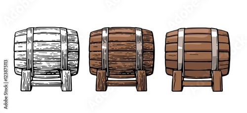 Wooden barrel. Color vintage engraving and flat vector illustration.