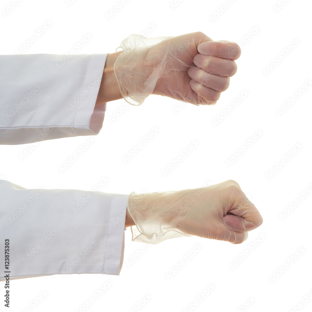Set of doctor female hand over white isolated background Set of doctor female hand over white isolated background