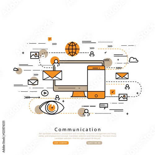 Flat line business vector illustration design for online social media marketing campaign, digital promotion. Internet, web advertising background. Strategic marketing infographic elements, web banners