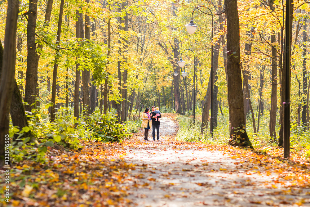 Fototapeta premium friendly family walking in the park in autumn together