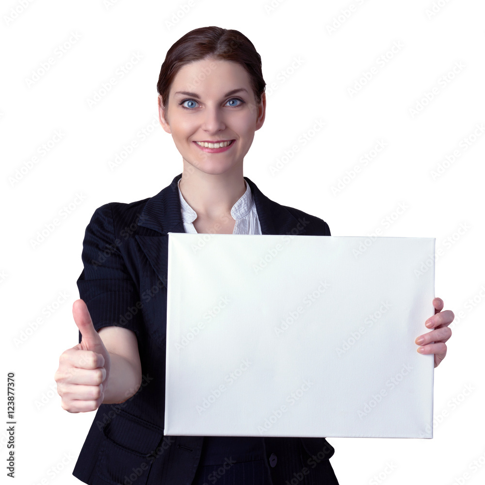 Smiling businesswoman standing over white isolated background Smiling businesswoman standing over white isolated background