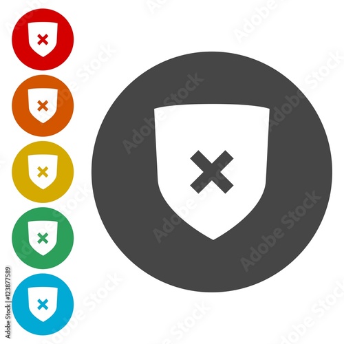 Shield with cancel symbol. Vector illustration