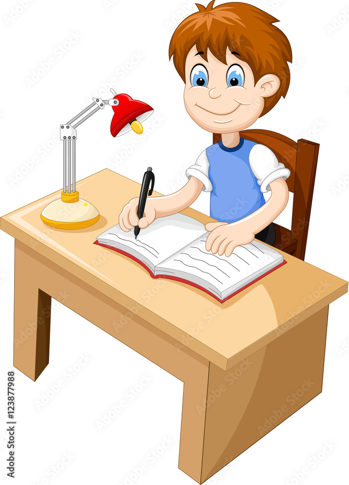 funny Boy cartoon studying at a desk funny Boy cartoon studying at a desk