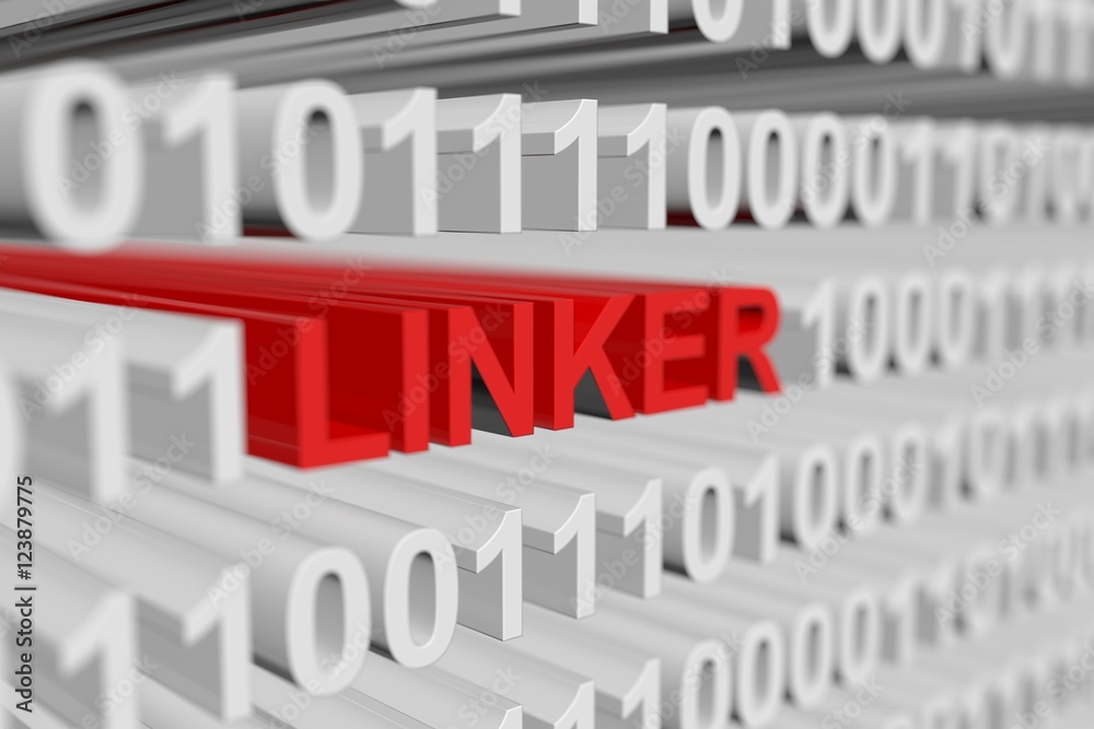 LINKER as a binary code with blurred background 3D illustration