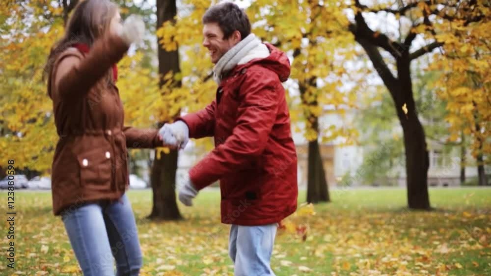 happy young couple having fun in autumn park happy young couple having fun in autumn park