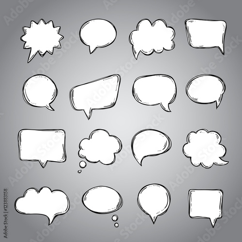 Speech bubbles and thought balloons. Hand drawn sketch bubbles for design. Vector clipart