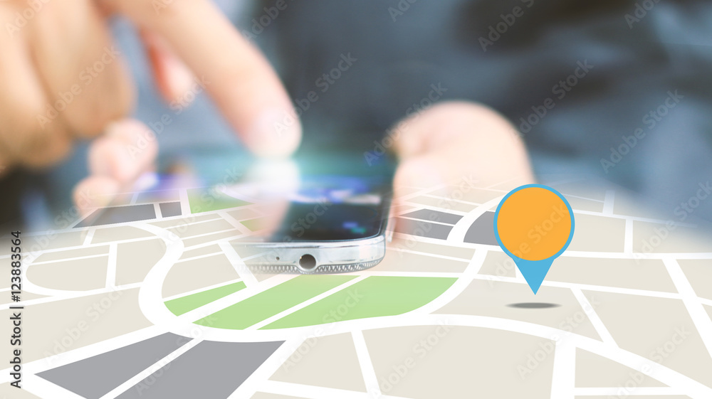 Naklejka premium Navigation concept.map on smart phone.