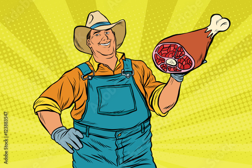 Rural retro farmer and meat leg
