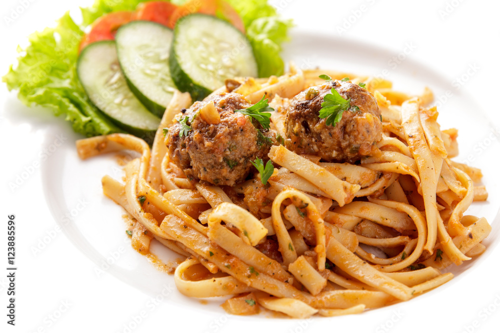 italian food fettuccine bolognaise with meatball italian food fettuccine bolognaise with meatball
