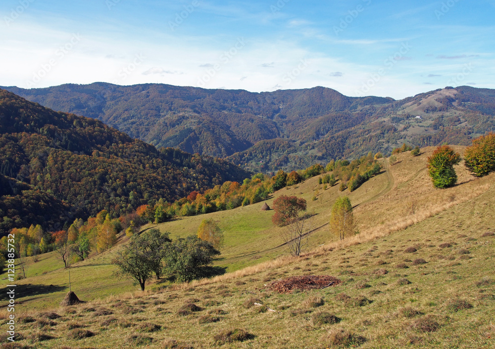 Typical view of the Ukrainian Carpathians in the middle of October, the neighborhood of the city of Rakhov