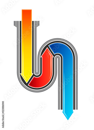 Clearing of blocked hammered polluted nickel metal S siphon for wash basin, sanitary devices, plumbing fixtures special means cleanser with colored arrows. For labels of cleaners, printed materials