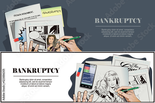 Hand paints picture. Upset man clutching his head.