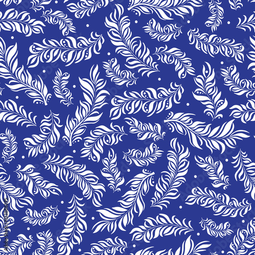 Seamless abstract hand-drawn pattern. White and blue colored