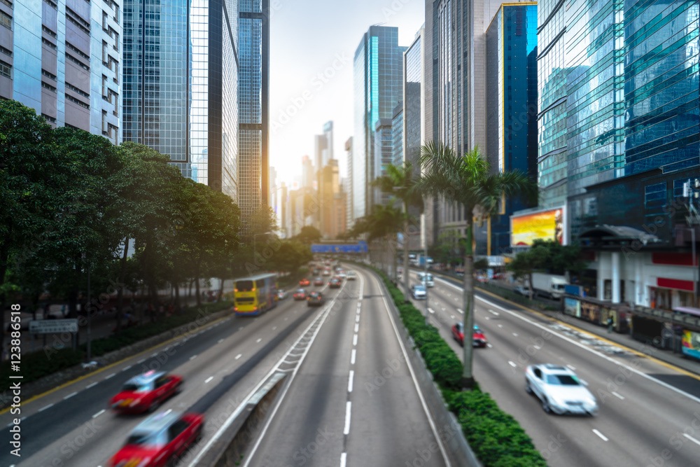 busy urban traffic of hong kong downtown district,china.