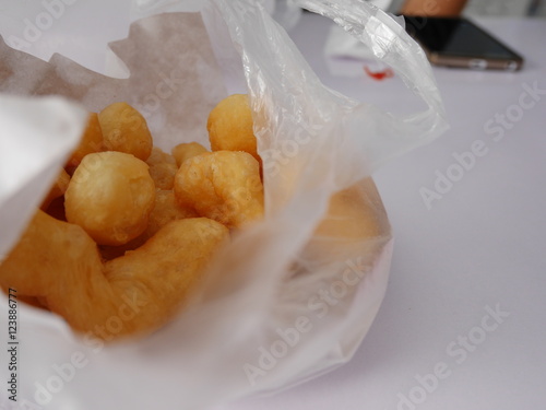 deep-fried dough stick (Patongko) in a dish