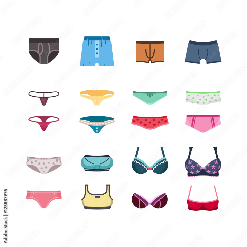 Male and female underwear, pants, bra flat vector icons Stock Vector |  Adobe Stock