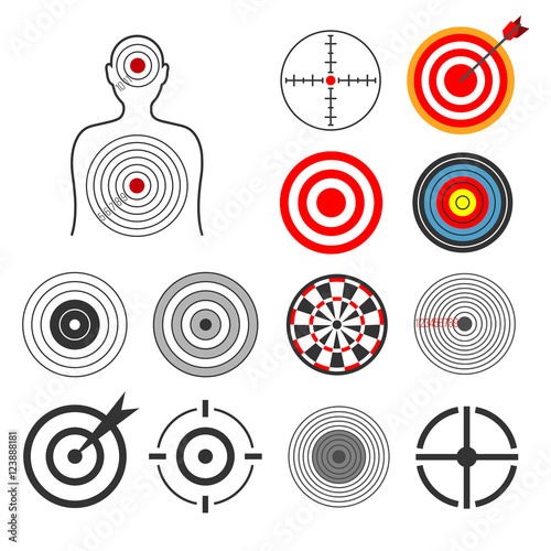 People, animals, dart, silhouette shooting target vector set
