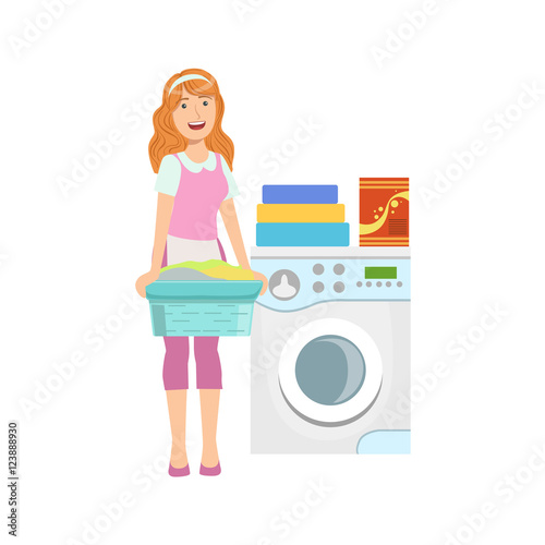 Hotel Professional Maid Doing Laundry Illustration