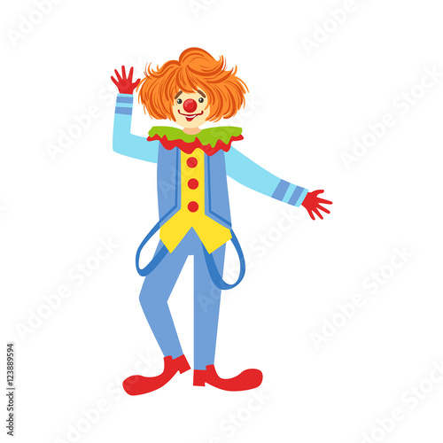 Colorful Friendly Clown With Suspenders In Classic Outfit