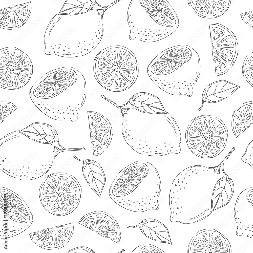 Seamless pattern with sketch lemons. Vector citrus background. Seamless pattern with sketch lemons. Vector citrus background.