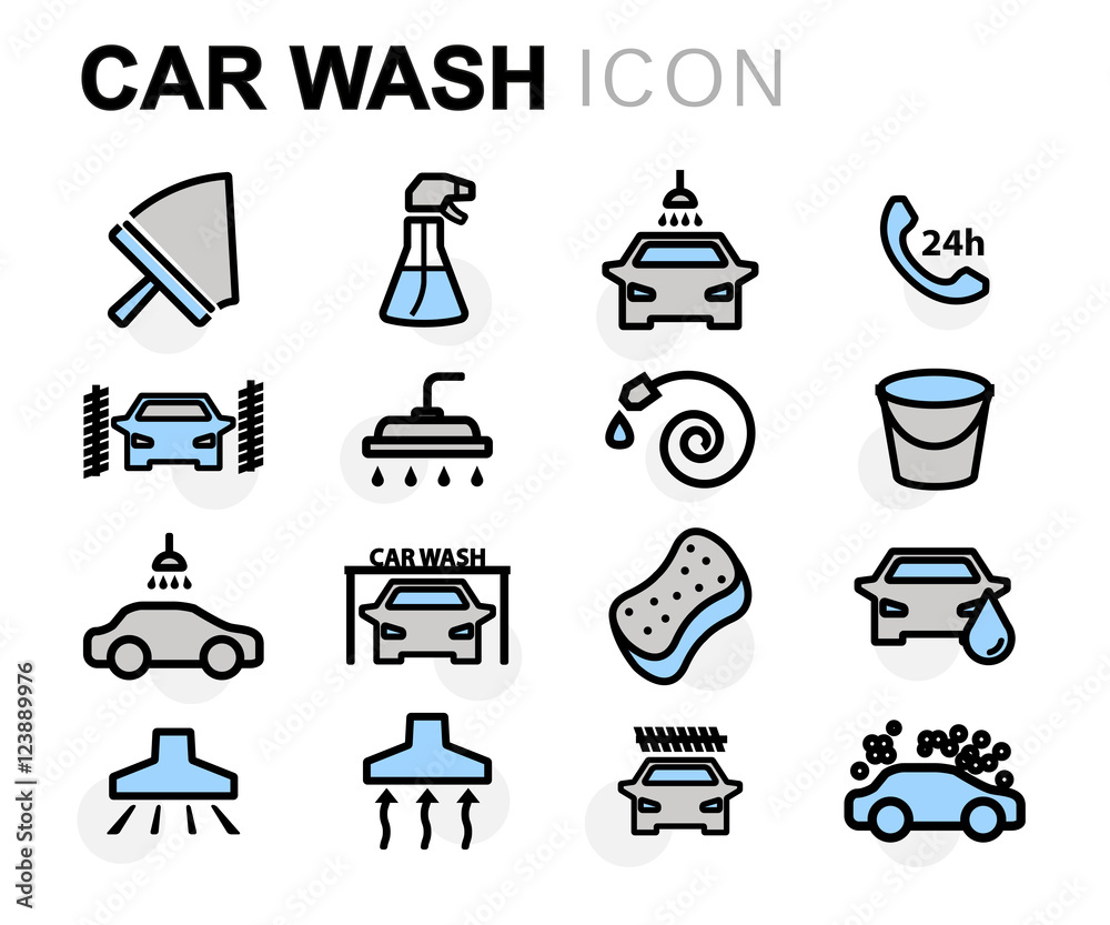 Vector flat line car wash icons set