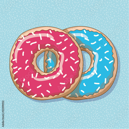 Pink and blue sweet donuts icon
