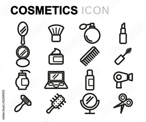 Vector black line cosmetics icons set