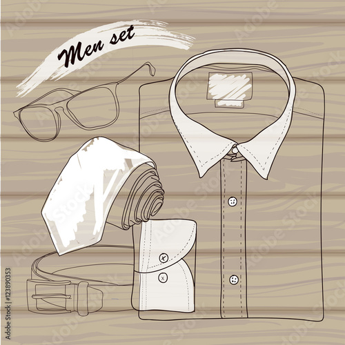  Hand drawn, doodle coordination shirt, tie, spectacles and belt