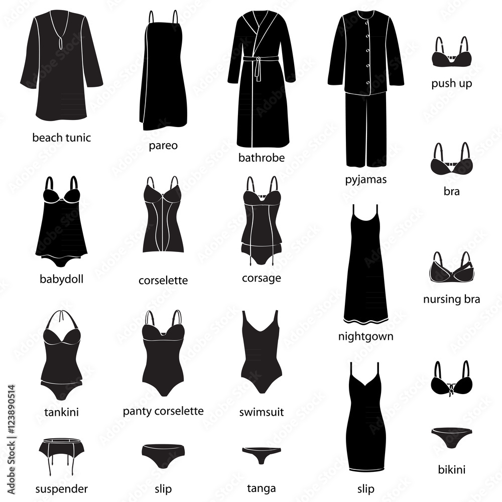 Vektorová grafika „Women silhouette underwear. Beach tunic, pareo