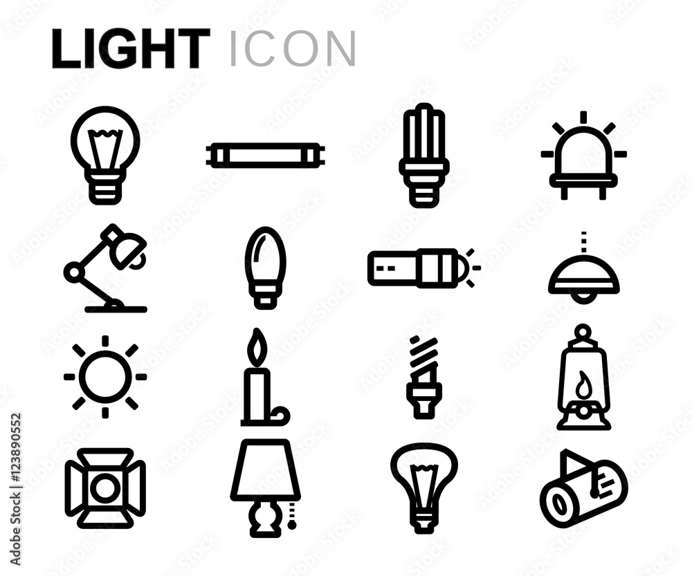 Vector black line light icons set Vector black line light icons set