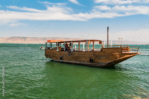 Obraz na płótnie boat for tourists at lake of gennesaret, israel