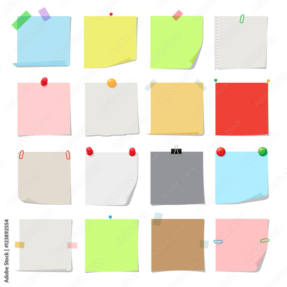 Note paper set. Vector notes, post memo papers isolated on white background Note paper set. Vector notes, post memo papers isolated on white background